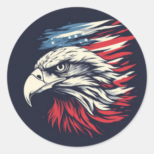 Ink Eagle & American Flag Art Freedom Never Fades Classic Round Sticker