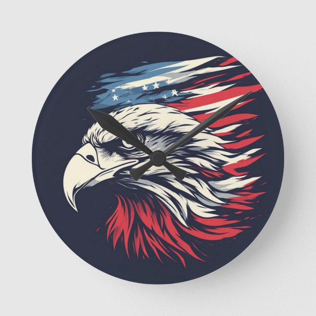 Ink Eagle & American Flag Art Freedom Never Fades Round Clock (Front)