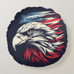 Ink Eagle & American Flag Art Freedom Never Fades Round Pillow