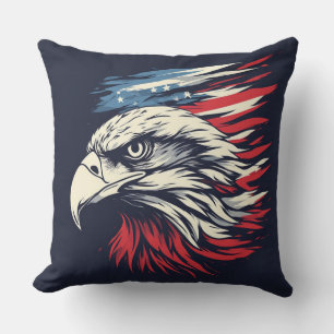 Ink Eagle & American Flag Art Freedom Never Fades Throw Pillow