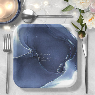 Ink Flow Wedding Blue ID762 Paper Plate