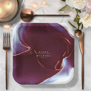 Ink Flow Wedding Burgundy ID762 Paper Plate