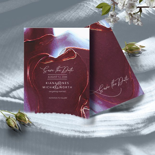 Ink Flow Wedding Save the Date Burgundy ID762 (Creator Uploaded)
