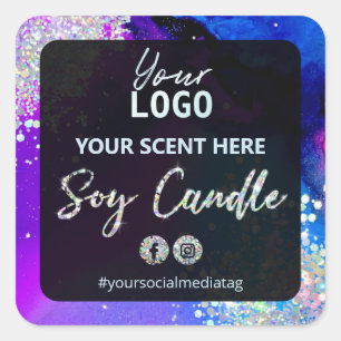 Ink Galaxy Holographic Glitter Soy Candle Labels