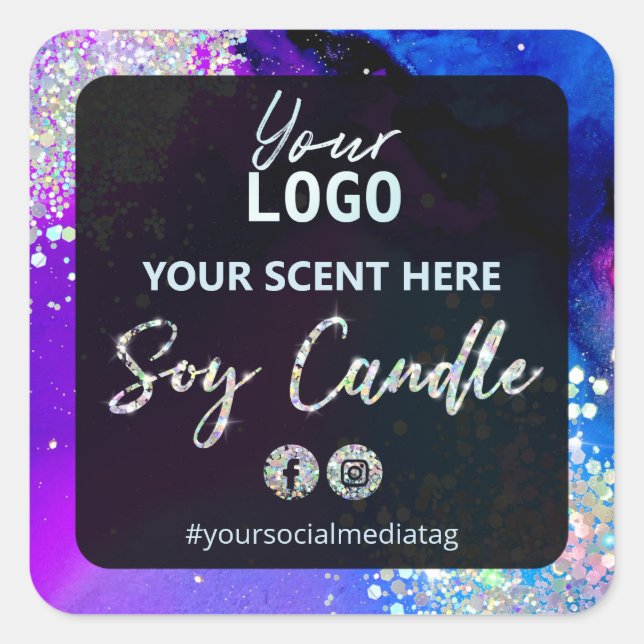 Ink Galaxy Holographic Glitter Soy Candle Labels (Front)
