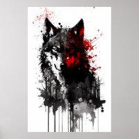 Ink Grey Wolf Portrait