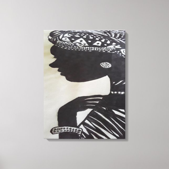 Ink hand drawn Black and white African Woman Canvas Print (Front)