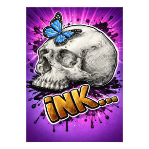 INK… Hand-Drawn Skull with Butterfly Photo Print