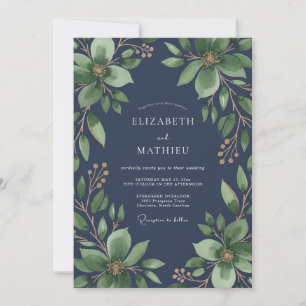 Ink Magnolia Leafy Wedding Invitation