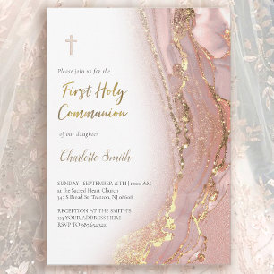 ink marble   First Holy Communion girl  Invitation
