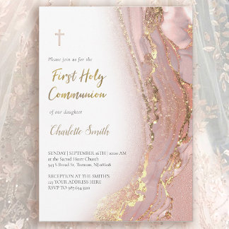 ink marble | First Holy Communion girl  Invitation
