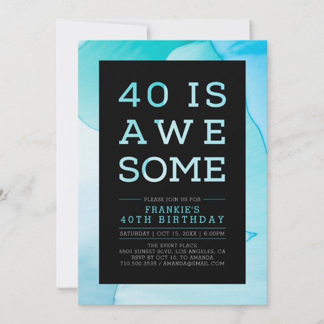 Ink Marble Modern Typography 40th Birthday Party Invitation (Front)