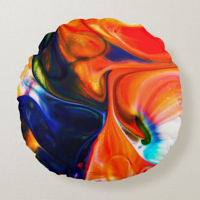 Ink Paint Explode: Colourful Abstract Round Pillow (Front)