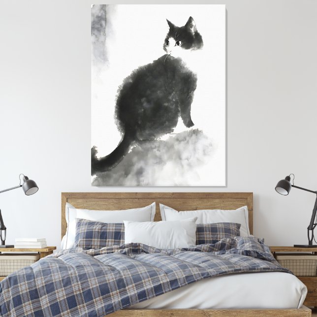 Ink Painting Cute Cat Wall Art Canvas Art Decor (Insitu(Bedroom))