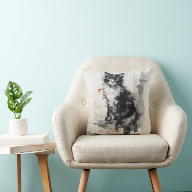 Ink Painting Kitten Nature Throw Pillow (Chair)