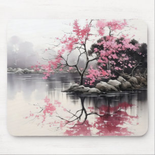 Ink Painting Spring Sakura Mouse Pad