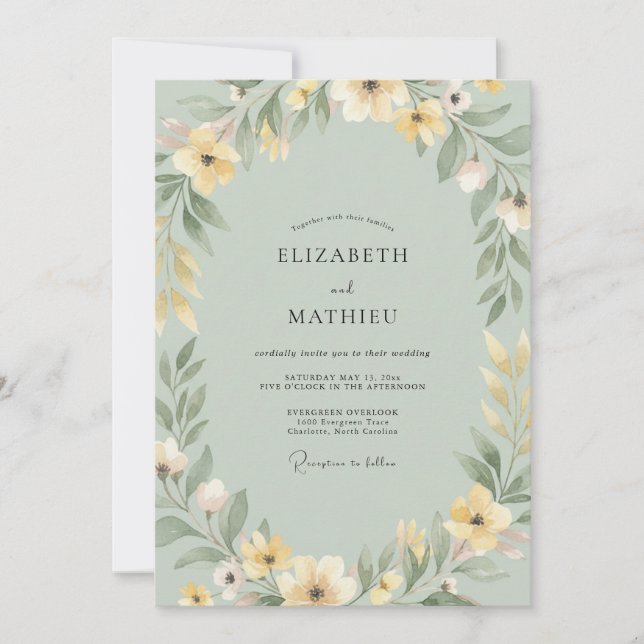 Ink Pale Yellow Wreath Wedding Invitation (Front)