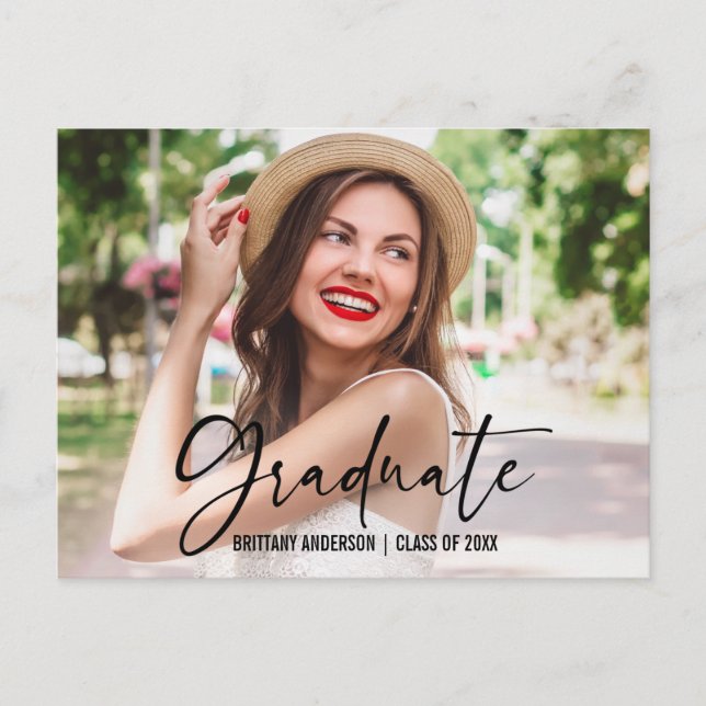 Ink Pen Calligraphy Script Graduation Announcement Postcard (Front)