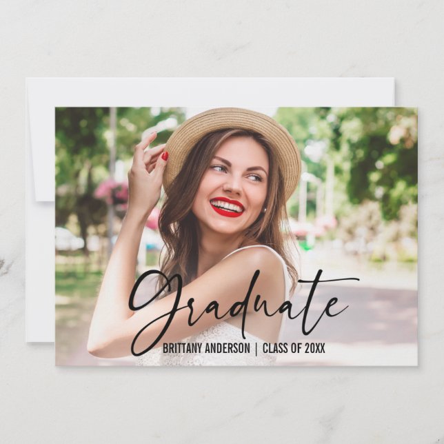 Ink Pen Calligraphy Script Photo Graduation Announcement (Front)