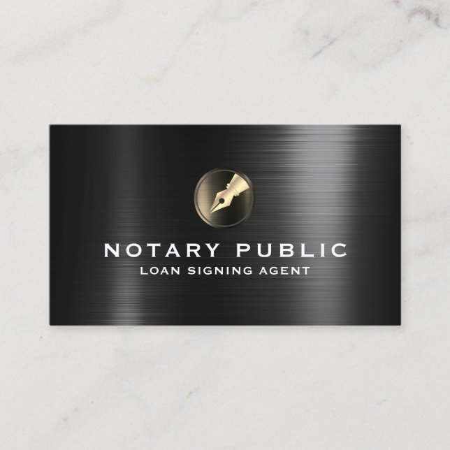 Ink pen logo metallic notary  business card (Front)