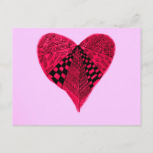 Ink red Valentine Heart on Pink background Holiday Postcard