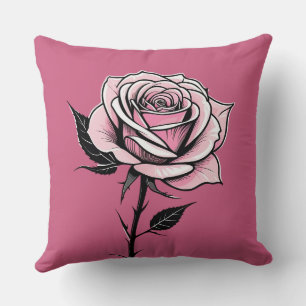Ink Rose (pink) Throw Pillow
