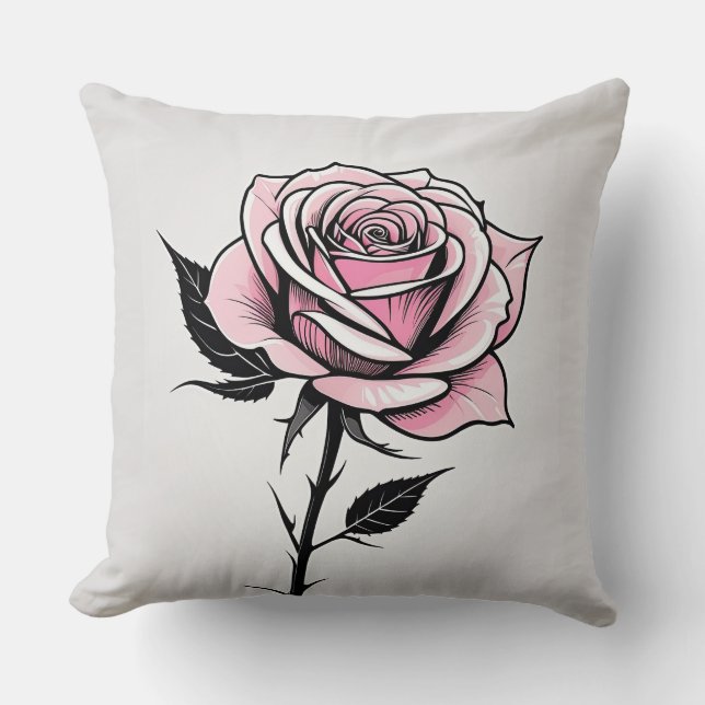 Ink Rose Throw Pillow (Front)