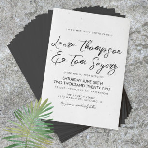Ink Script Black White Modern Wedding Invitation