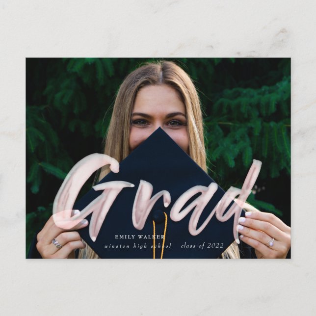Ink script graduation announcement photo postcard (Front)