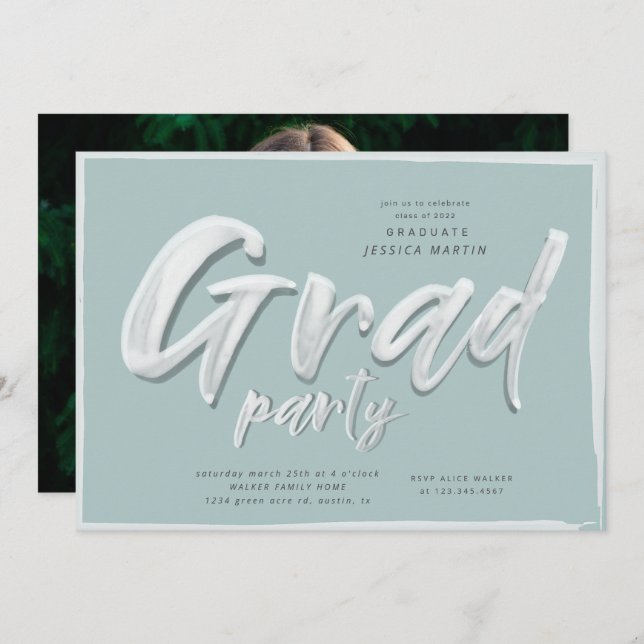 Ink script graduation photo party invitation (Front/Back)
