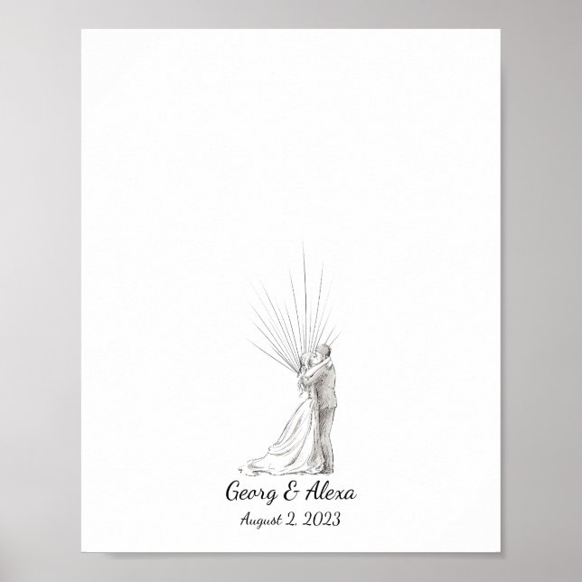 Ink Sketch Wedding Couple Fingerprint Guestbook (Front)