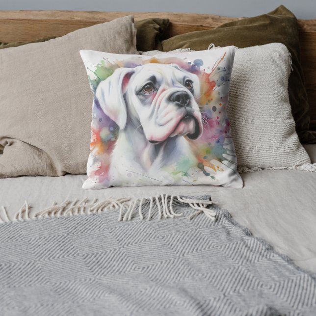 Ink-Spattered Boxer Dog Joy ❤ Throw Pillow (Creator Uploaded)