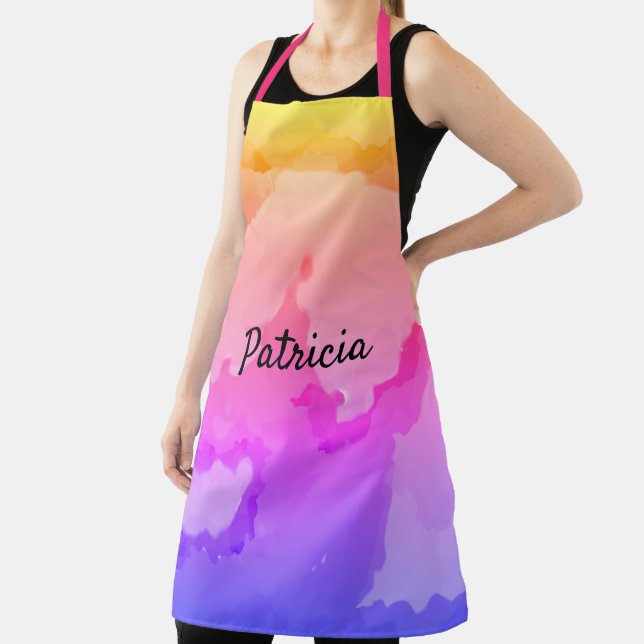 Ink Splash Abstract Pattern Painting Pink Name Apron (Insitu)