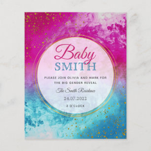 Ink splash Blue Pink Gender Reveal Invitation