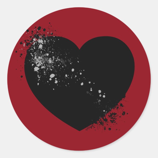 Ink Splashed Black Heart. Classic Round Sticker (Front)