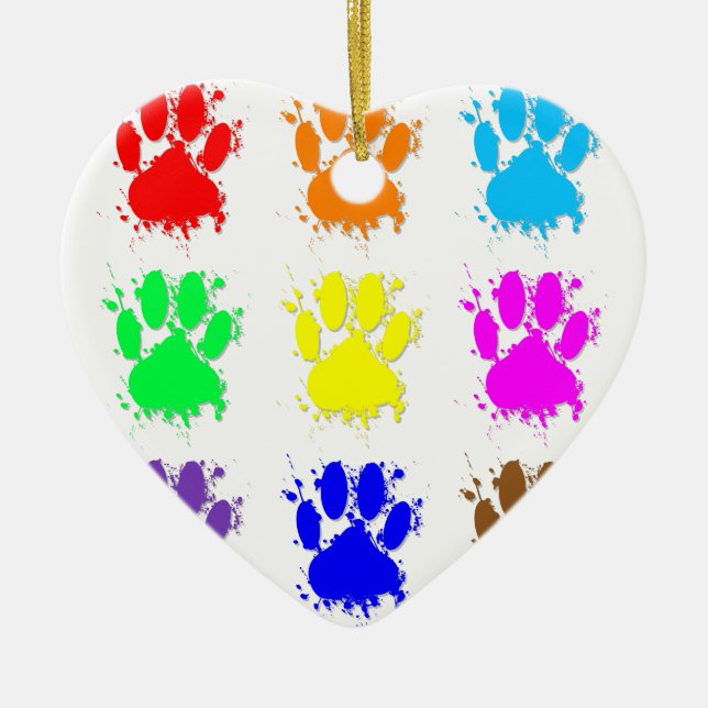 Ink Splatter Dog Paw Pattern Ceramic Ornament (Front)