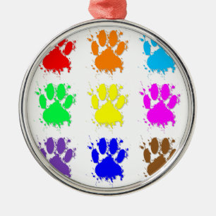 Ink Splatter Dog Paw Pattern Metal Ornament