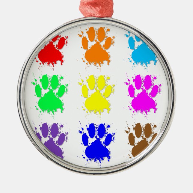 Ink Splatter Dog Paw Pattern Metal Ornament (Front)