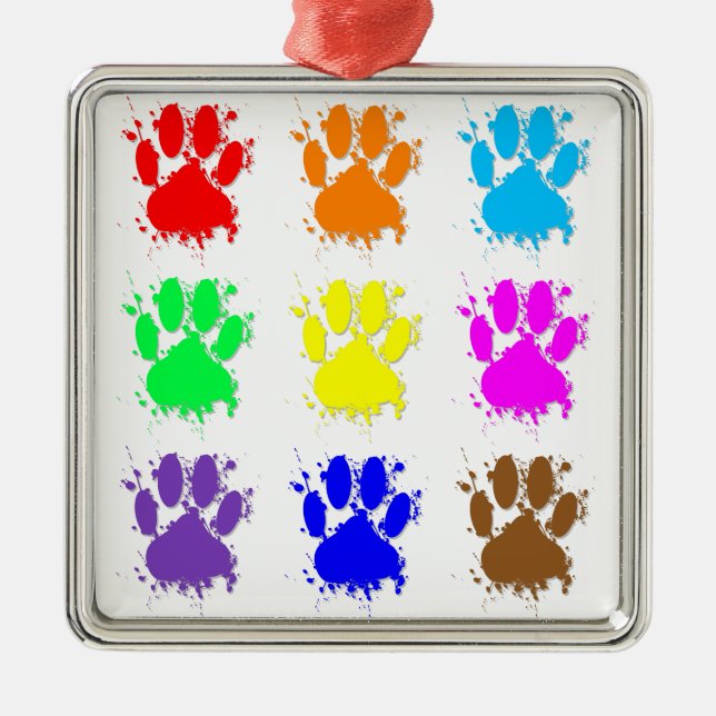 Ink Splatter Dog Paw Pattern Metal Ornament (Front)