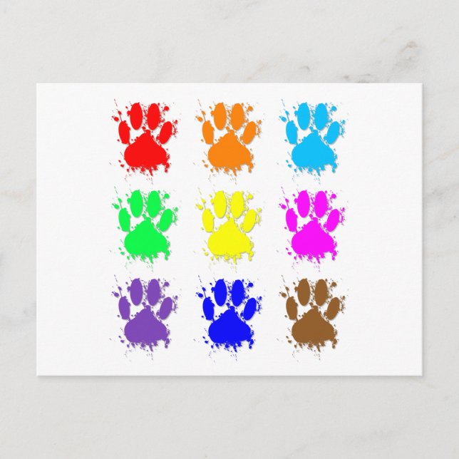 Ink Splatter Dog Paw Pattern Postcard (Front)