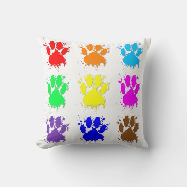 Ink Splatter Dog Paw Pattern Throw Pillow (Front)
