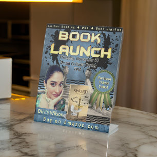 Ink Splatter Professional Book Launch Blue Pedestal Sign