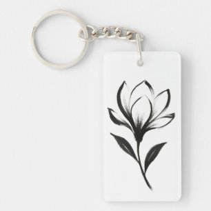 Ink-Style Magnolia – Elegant Floral Design on Keychain