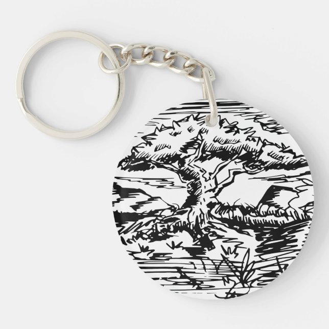 Ink Tree Sketch. Keychain (Front)