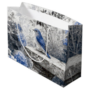 Ink Wash Bluebird On a Stone Garden Bench Large Gift Bag