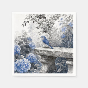 Ink Wash Bluebird On a Stone Garden Bench Napkin