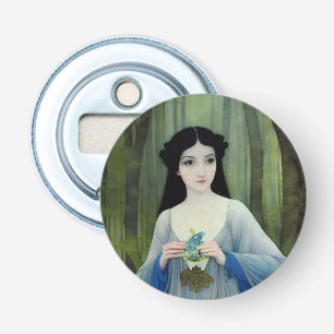 Ink Wash Illustration of Beautiful Woman in Woods Bottle Opener