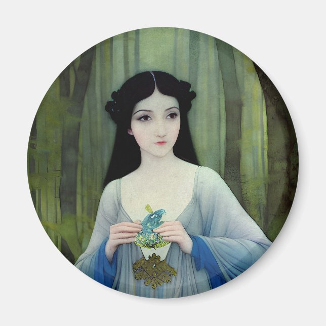 Ink Wash Illustration of Beautiful Woman in Woods Magnet (Front)