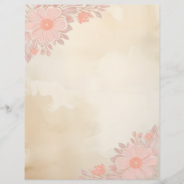 Ink & Wash Paper with Pink Floral Corners (Front)