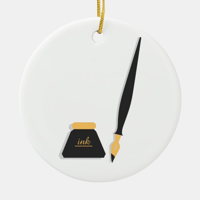 Ink Well And Pen Ceramic Ornament (Front)